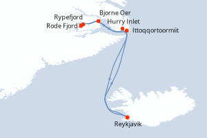 Carte de l'itinéraire de croisière Reykjavik-Reykjavik d'une durée de 9 jours