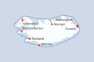 Carte de l'itinéraire de croisière Reykjavik-Reykjavik d'une durée de 7 jours