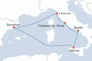 carte itinéraire croisière Sicile 7 jours au départ du port de Barcelone