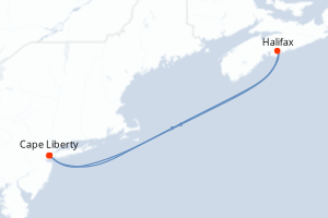 carte itinéraire croisière Amérique du Nord 4 jours au départ du port de Cape Liberty