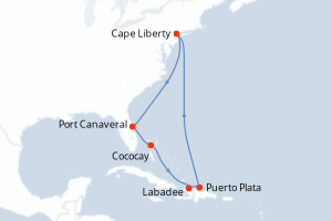 carte itinéraire croisière Amérique du Nord 9 jours au départ du port de Cape Liberty