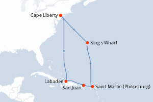 carte itinéraire croisière Amérique du Nord 9 jours au départ du port de Cape Liberty