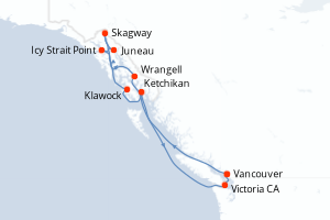 Carte de l'itinéraire de croisière Vancouver-Vancouver d'une durée de 10 jours