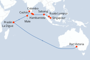 carte itinéraire croisière Asie 16 jours au départ du port de Singapour