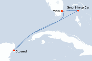 carte itinéraire croisière Caraïbes Bahamas 5 jours au départ du port de Miami