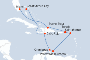 carte itinéraire croisière Caraïbes Bahamas 12 jours au départ du port de Miami
