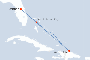 Carte de l'itinéraire de croisière Orlando-Orlando d'une durée de 5 jours