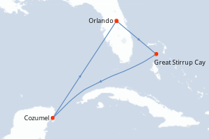 Carte de l'itinéraire de croisière Orlando-Orlando d'une durée de 5 jours