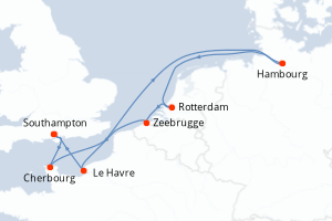 carte itinéraire croisière Europe du Nord 8 jours au départ du port de Southampton