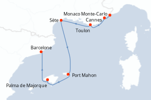carte itinéraire croisière Méditerranée 7 jours au départ du port de Monaco Monte-Carlo