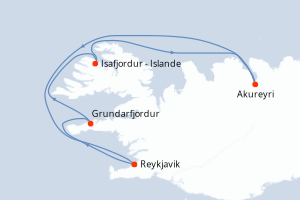Carte de l'itinéraire de croisière Reykjavik-Reykjavik d'une durée de 5 jours