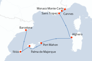 carte itinéraire croisière Sardaigne 7 jours au départ du port de Barcelone