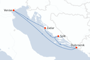 carte itinéraire croisière Adriatique 5 jours au départ du port de Venise