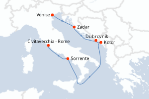 carte itinéraire croisière Adriatique 6 jours au départ du port de Venise