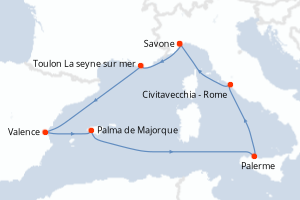 Carte de l'itinéraire de croisière Savone-Savone d'une durée de 7 jours