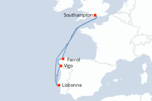 carte itinéraire croisière Europe du Nord 7 jours au départ du port de Southampton