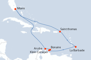 carte itinéraire croisière Caraïbes Bahamas 14 jours au départ du port de Miami