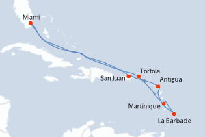 carte itinéraire croisière Caraïbes Bahamas 12 jours au départ du port de Miami