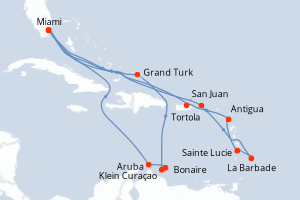 carte itinéraire croisière Caraïbes Bahamas 21 jours au départ du port de Miami