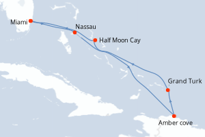 carte itinéraire croisière Caraïbes Bahamas 7 jours au départ du port de Miami
