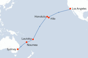 carte itinéraire croisière Australie Nouvelle Zélande 18 jours au départ du port de Los Angeles
