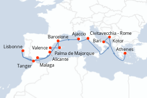 carte itinéraire croisière Méditerranée 20 jours au départ du port de Barcelone