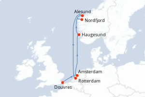 carte itinéraire croisière Fjörds norvégiens 8 jours au départ du port de Douvres