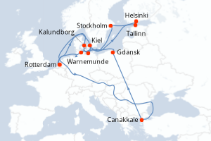 carte itinéraire croisière Europe du Nord 14 jours au départ du port de Rotterdam