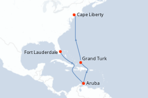 carte itinéraire croisière Amérique du Nord 8 jours au départ du port de Fort Lauderdale
