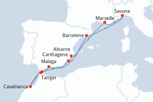 carte itinéraire croisière Méditerranée 11 jours au départ du port de Barcelone