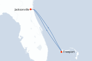 carte itinéraire croisière Caraïbes Mexique 3 jours au départ du port de Jacksonville