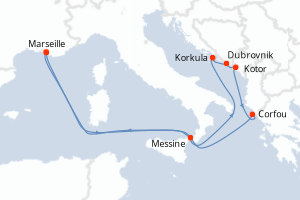 carte itinéraire croisière Sicile 10 jours au départ du port de Marseille