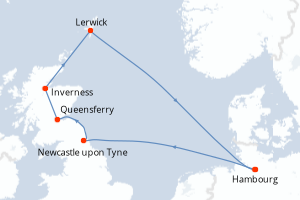 carte itinéraire croisière Europe du Nord 7 jours au départ du port de Hambourg