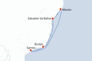 Carte de l'itinéraire de croisière Salvador de Bahia-Salvador de Bahia d'une durée de 7 jours
