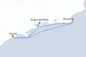 Carte de l'itinéraire de croisière Santos-Santos d'une durée de 3 jours