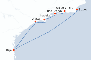carte itinéraire croisière Brésil 7 jours au départ du port de Santos