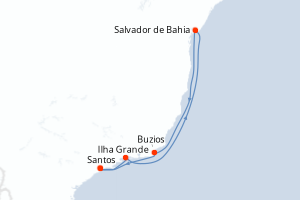 Carte de l'itinéraire de croisière Santos-Santos d'une durée de 6 jours