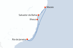 carte itinéraire croisière Amérique du Sud 7 jours au départ du port de Rio de Janeiro