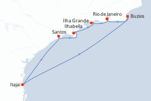 carte itinéraire croisière Amérique du Sud 7 jours au départ du port de Rio de Janeiro