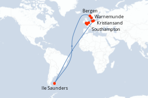carte itinéraire croisière Europe du Nord 10 jours au départ du port de Warnemunde