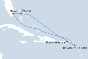 carte itinéraire croisière Caraïbes Bahamas 7 jours au départ du port de Miami