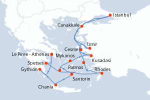 carte itinéraire croisière Méditerranée 16 jours au départ du port de Le Piree - Athenes