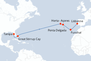carte itinéraire croisière Atlantique 14 jours au départ du port de Tampa
