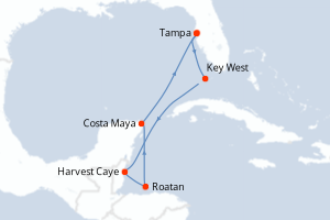 Carte de l'itinéraire de croisière Tampa-Tampa d'une durée de 7 jours