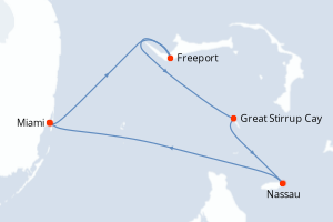 carte itinéraire croisière Caraïbes Bahamas 4 jours au départ du port de Miami