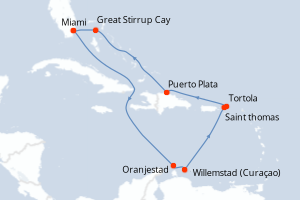 carte itinéraire croisière Caraïbes Bahamas 12 jours au départ du port de Miami