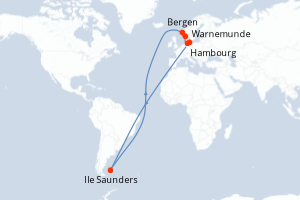 carte itinéraire croisière Europe du Nord 6 jours au départ du port de Warnemunde