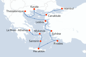 carte itinéraire croisière Méditerranée 10 jours au départ du port de Istanbul