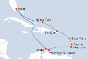 carte itinéraire croisière Caraïbes Bahamas 12 jours au départ du port de Miami