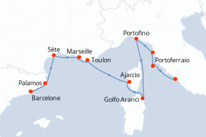 carte itinéraire croisière Méditerranée 10 jours au départ du port de Barcelone